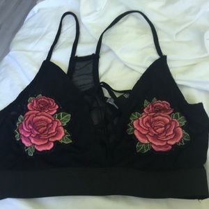 Black bralette with roses